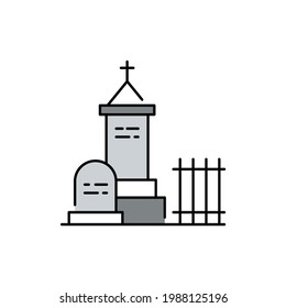 С icono de la línea de color del emetery. Elemento vector aislado. Pictograma de esquema para página web, aplicación móvil, promoción