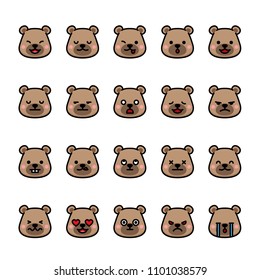 Color line icon set of Bear animal Emoji Emoticon. Pixel perfect icons.