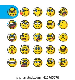 Color Line Icon Set of bubble emoticons for web and mobile. Set of cute smiley emoticons, emoji flat design. elements of emoji isolated on white background, vector illustration.