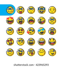 Color Line Icon Set of bubble emoticons for web and mobile. Modern minimalistic flat design elements of emoji isolated on white background, vector illustration.