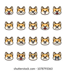 Color line icon set of Corgi Dog Emoji Emoticon Expression. Pixel perfect icons