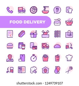 Color line icon set of food delivery service