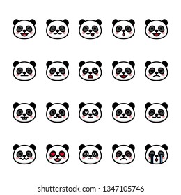 Color line icon set of Panda animal Emoji Emoticon