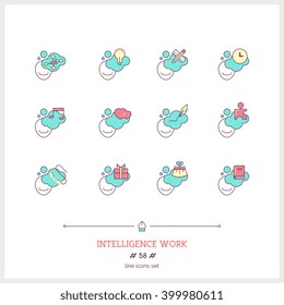Color line icon set of people mind objects. Human mind icons thin line set. Thinking and mental process. Flat style color vector symbols isolated on white. Logo icons vector illustration.