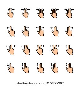 Color line icon set of Touch Gestures. Pixel perfect icons