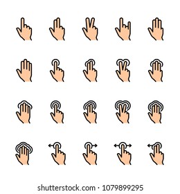 Color line icon set of Touch Gestures. Pixel perfect icons