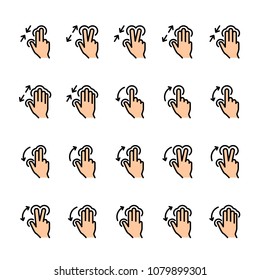 Color line icon set of Touch Gestures. Pixel perfect icons