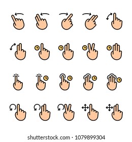Color line icon set of Touch Gestures. Pixel perfect icons