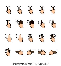 Color line icon set of Touch Gestures. Pixel perfect icons
