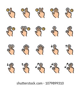 Color line icon set of Touch Gestures. Pixel perfect icons