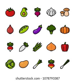 Color line icon set of Vegetables. Pixel perfect icons