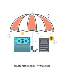 Color line, income insurance concept illustration, icon, background and graphics. The illustration is colorful, flat, vector, pixel perfect, suitable for web and print. It is linear stokes and fills.