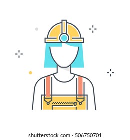 Color line, industry worker illustration, icon, background and graphics. The illustration is colorful, flat, vector, pixel perfect, suitable for web and print. It is linear stokes and fills.