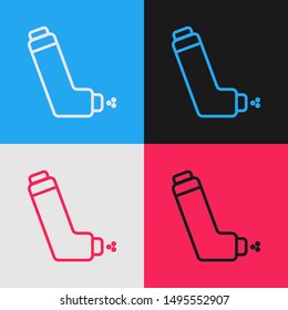 Color line Inhaler icon isolated on color background. Breather for cough relief, inhalation, allergic patient. Medical allergy asthma inhaler spray. Vintage style drawing. Vector Illustration