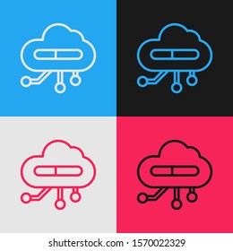 Color line Internet of things icon isolated on color background. Cloud computing design concept. Digital network connection. Vintage style drawing. Vector Illustration