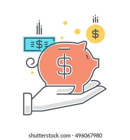 Color line, investment insurance illustration, icon, background and graphics. The illustration is colorful, flat, vector, pixel perfect, suitable for web and print. It is linear stokes and fills.