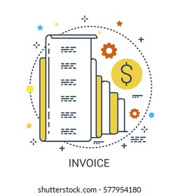 Color line, invoice, bill illustration, icon, background and graphics. The illustration is colorful, flat, vector, pixel perfect, suitable for web and print. Linear stokes and fills.