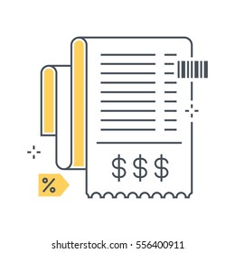 Color line, invoice concept illustration, icon, background and graphics. The illustration is colorful, flat, vector, pixel perfect, suitable for web and print. It is linear stokes and fills.