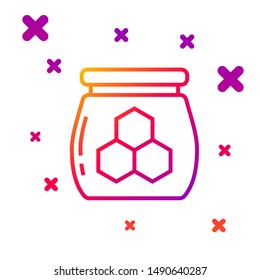 Color line Jar of honey icon isolated on white background. Food bank. Sweet natural food symbol. Gradient random dynamic shapes. Vector Illustration