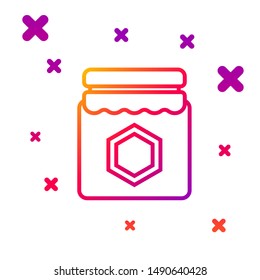 Color line Jar of honey icon isolated on white background. Food bank. Sweet natural food symbol. Gradient random dynamic shapes. Vector Illustration
