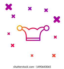 Color line Jester hat with bells isolated on white background. Clown icon. Amusement park funnyman sign. Gradient random dynamic shapes. Vector Illustration
