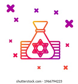 Color line Jewish money bag with star of david icon isolated on white background. Currency symbol. Gradient random dynamic shapes. Vector