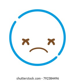 color line kawaii head with cute sad face