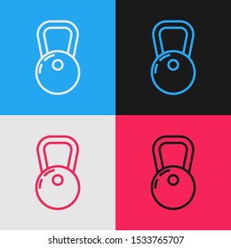 Color line Kettlebell icon isolated on color background. Vintage style drawing. Vector Illustration