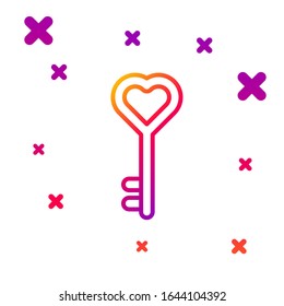 Color line Key in heart shape icon isolated on white background. Valentines day. Gradient random dynamic shapes. Vector Illustration