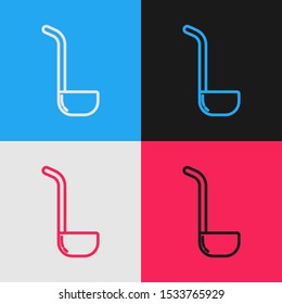 Color line Kitchen ladle icon isolated on color background. Cooking utensil. Cutlery spoon sign. Vintage style drawing. Vector Illustration