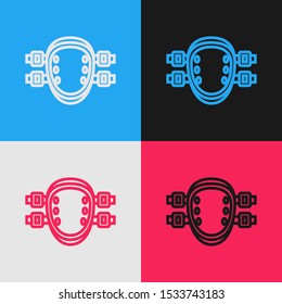 Color line Knee pads icon isolated on color background. Extreme sport. Sport equipment. Skateboarding, bicycle, roller skating protective gear. Vintage style drawing. Vector Illustration