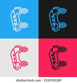 Color line Knee pads icon isolated on color background. Extreme sport. Sport equipment. Skateboarding, bicycle, roller skating protective gear. Vintage style drawing. Vector Illustration