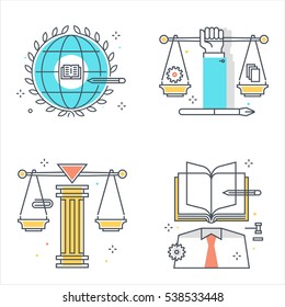 Color line, law illustrations, icons, backgrounds and graphics. The illustration is colorful, flat, vector, pixel perfect, suitable for web and print. It is linear stokes and fills.