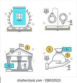 Color line, law illustrations, icons, backgrounds and graphics. The illustration is colorful, flat, vector, pixel perfect, suitable for web and print. It is linear stokes and fills.