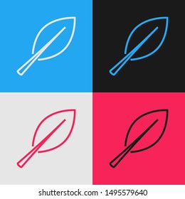 Color line Leaf icon isolated on color background. Fresh natural product symbol. Vintage style drawing. Vector Illustration