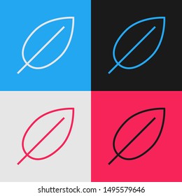 Color line Leaf icon isolated on color background. Fresh natural product symbol. Vintage style drawing. Vector Illustration