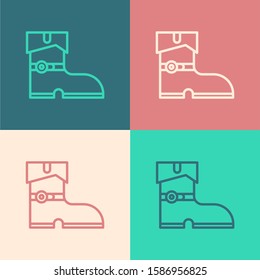 Color line Leather pirate boots icon isolated on color background.  Vector Illustration
