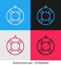 Color line Lifebuoy icon isolated on color background. Lifebelt symbol. Vintage style drawing. Vector Illustration