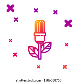 Color line Light bulb with leaf icon isolated on white background. Eco energy concept. Alternative energy concept. Gradient random dynamic shapes. Vector Illustration
