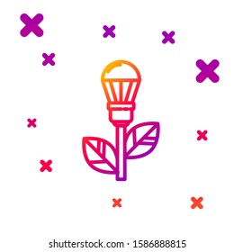 Color line Light bulb with leaf icon isolated on white background. Eco energy concept. Alternative energy concept. Gradient random dynamic shapes. Vector Illustration