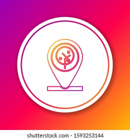 Color line Location and tree icon isolated on color background. Circle white button. Vector Illustration