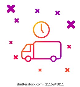 Color line Logistics delivery truck and time icon isolated on white background. Delivery time icon. Gradient random dynamic shapes. Vector