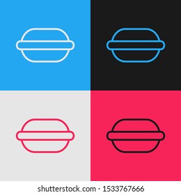 Color line Macaron cookie icon isolated on color background. Macaroon sweet bakery. Vintage style drawing. Vector Illustration