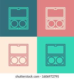 Color line Makeup powder with mirror icon isolated on color background.  Vector Illustration