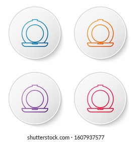 Color line Makeup powder with mirror icon isolated on white background. Set icons in circle buttons. Vector Illustration