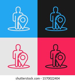 Color line Map marker with a silhouette of a person icon isolated on color background. GPS location symbol. Vintage style drawing. Vector Illustration