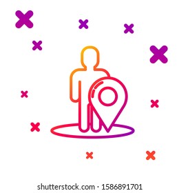 Color line Map marker with a silhouette of a person icon isolated on white background. GPS location symbol. Gradient random dynamic shapes. Vector Illustration