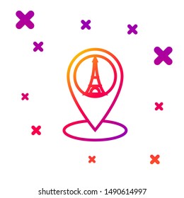Color line Map pointer with Eiffel tower icon isolated on white background. France Paris landmark symbol. Gradient random dynamic shapes. Vector Illustration