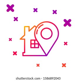Color line Map pointer with house icon isolated on white background. Home location marker symbol. Gradient random dynamic shapes. Vector Illustration
