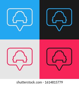 Color line Map pointer with taxi icon isolated on color background. Location symbol. Vintage style drawing. Vector Illustration